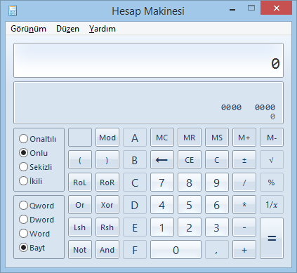 Hesap Makinesi Standart mod: +, -, *, /, karekök, % Görünüm Bilimsel Bilimsel mod: Üs almak, Faktöriyel,