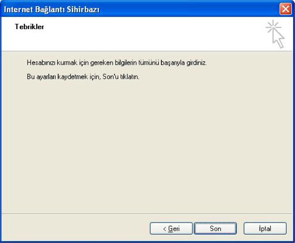 8- Hesabı tamamlamak için son a tıklanır.