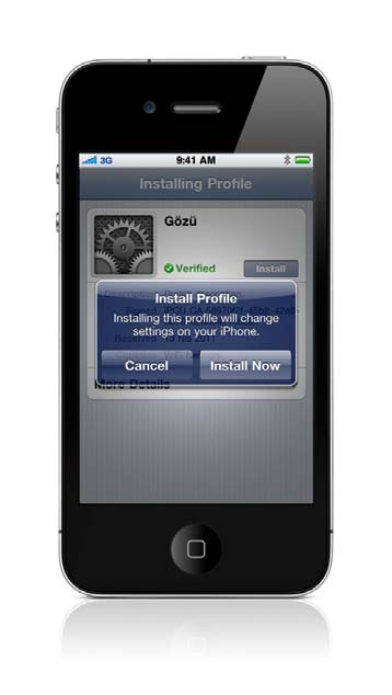 dosyasını seçip Install düğmesine bastığınızda cihaz üzerinde Install Profile ekranı görüntülenir.