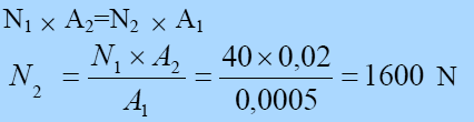 Pascal prensibine göre şu eşitlikleri yazmak mümkündür: Örnek: Küçük pistona uygulanan kuvvet 40 N ve piston kesit alanı 5 cm² dir.
