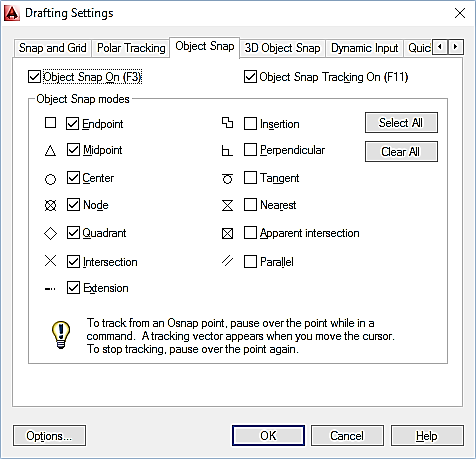 AutoCAD 2014 Kullanımı Object Snap Ayarları Object Snap Ayarları Kenetlenme ayarları, Osnap araç çubuğu üzerinde en sonda