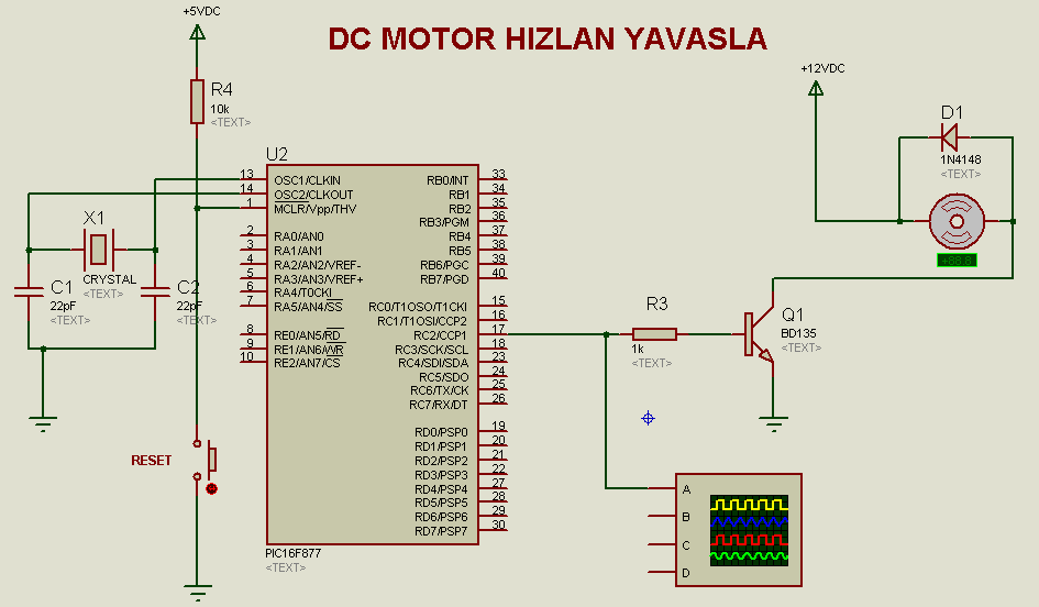 dc motorun PIC16F877 de