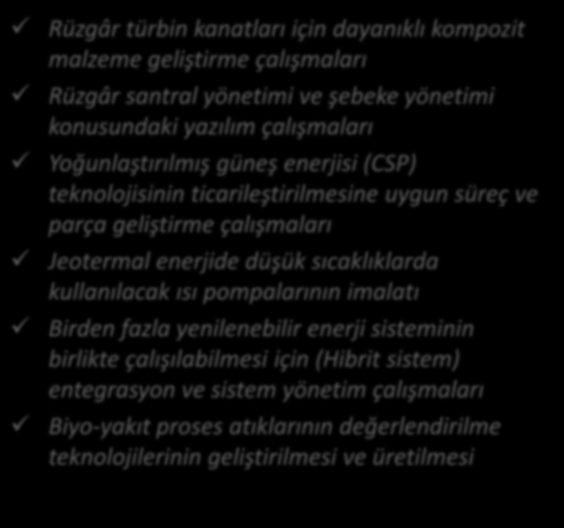 Öncelik 1: Yenilenebilir enerji sistemlerinin ve çevre teknolojilerinin tasarımına ve üretimine yönelik Ar-Ge veya ürün/süreç yeniliği veya ticarileştirme çalışmaları Rüzgâr türbin kanatları