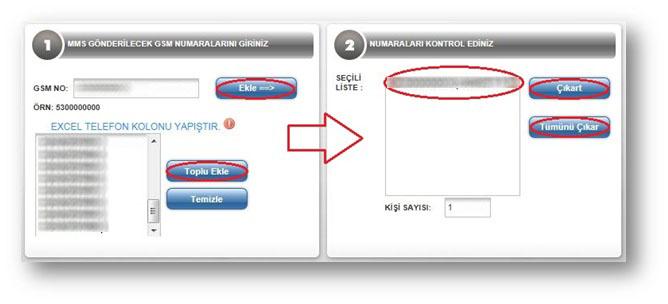 5.g MMS 5.g.1 MMS GÖNDER MMS GÖNDER sayfasına giriyoruz. 1. Kısımdan MMS gönderilcek olan GSM numaralarını ekleyebilirsiniz. Tek bir numara eklemek istiyorsanız.