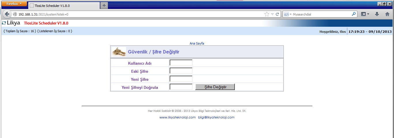 Şekil 11: Şifre değiştirme menüsü Şekil 12: Şifre değiştirme penceresi 12.