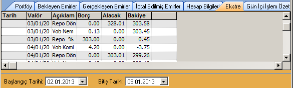 Hisse Toplam: Hesabınızda bulunan Hisse senetlerinin son fiyat verilerine göre toplam tutarı gösterilir. Overall: Hesabınızda bulunan varlıkların son fiyat verilerine göre toplam tutarı gösterilir.