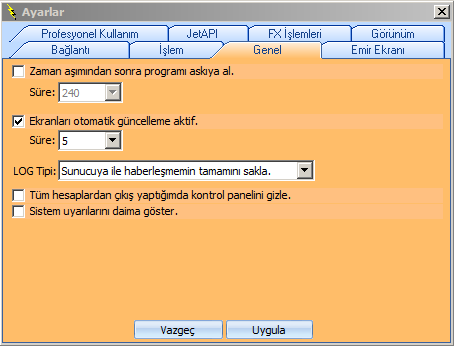 Zaman Aşımından Sonra Programı Askıya Al: Bu seçeneği aktifleştirdiğiniz takdirde, hemen altında bulunan süre girme hücresi de aktifleşecektir.