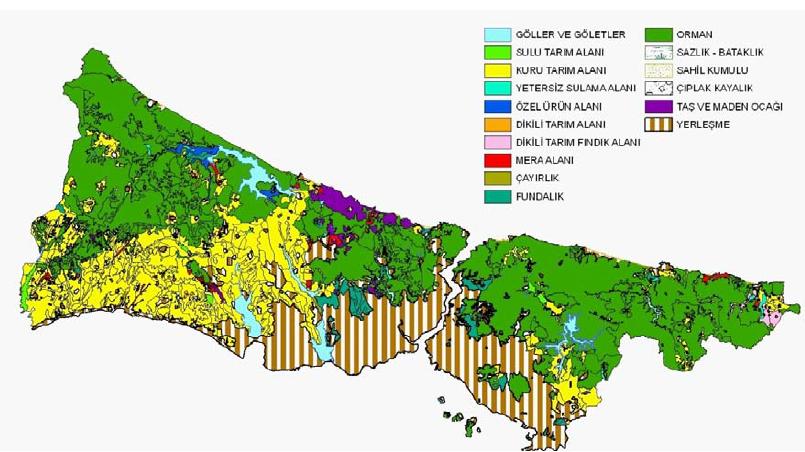 PROJE ALANI Şekil 5:İstanbul İli Arazi Kullanım Haritası Şekil 6:Arazi sınıflarının dağılımı Kaynak:İstanbul İl Çevre
