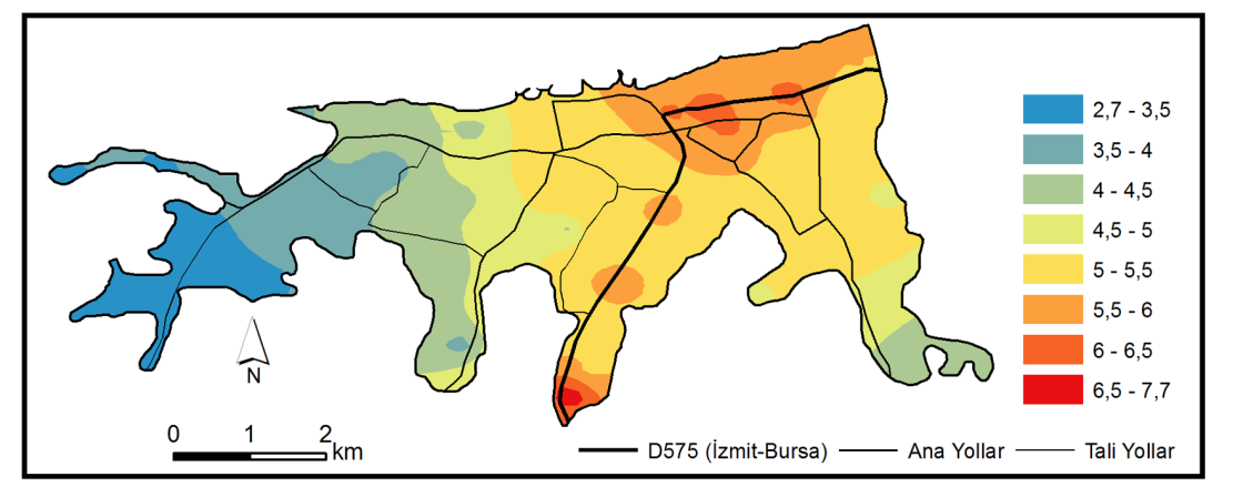yerleşimin bulunduğu bölgeler BTEX konsantrasyonlarının nispeten daha düşük olduğu bölgeler olmuştur. Şekil 2. BTEX konsatrasyonları dağılım haritaları ( g/m 3 ). Şekil 3.