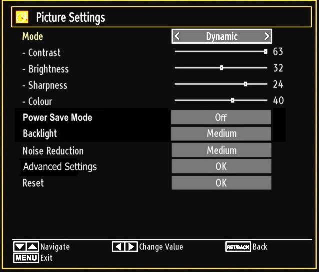 14:9 This zooms up the wide picture (14:9 aspect ratio) to the upper and lower limits of the screen. Configuring Picture Settings You can use different picture settings in detail.