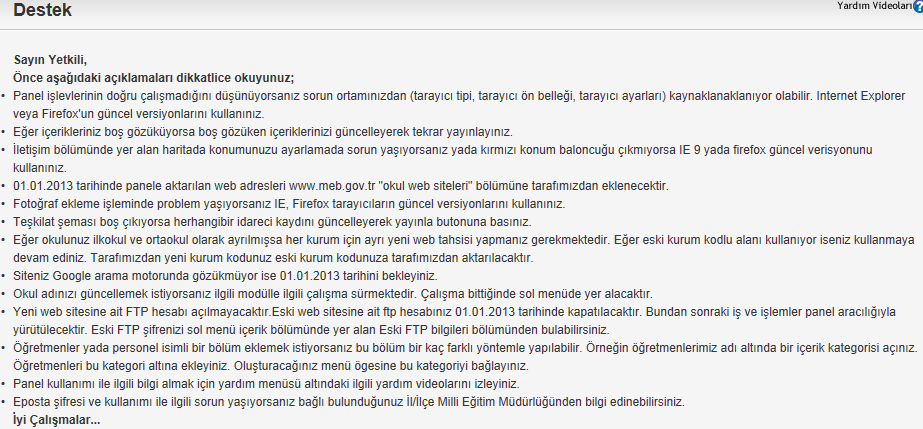 5.4. Destek Butonu Bu buton web sayfası düzenlemesi esnasında karşılaşılabilecek problemler nedeni ile destek olmak amacıyla düşünülmüştür.