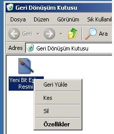 kutusunda dosyaya fare sağ tık