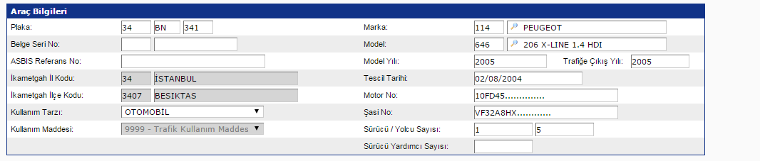 2.1.4 Tramer Bilgileri Sayfası Tramer Bilgileri ekranı; Sigortalı tipi + Plaka Numarasından sorgu ile otomatik dolu gelebileceği gibi manuel giriş yapılarak da tramer sorgusu yapılabilmektedir.