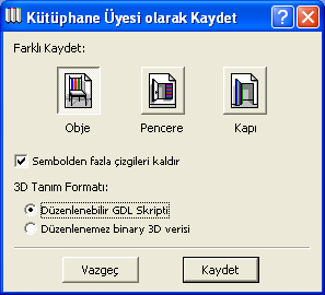 ARCHICAD 9 İLE KOLAY MİMARİ MODELLEME ve GÖRSELLEŞTİRME 11. Bu işlemi takiben ekranda aşağıdaki iletişim kutusu belirir. Bu kutuda obje, pencere veya kütüphane üyelerinden uygun olanı seçilir.