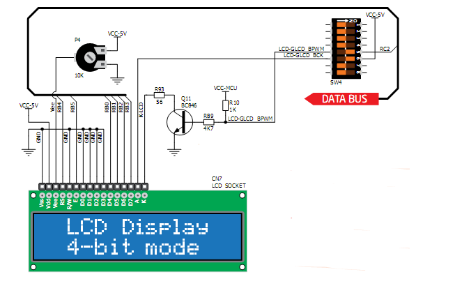 tane veri yolu bağlantısı mevcuttur. LCD nin kontrastı LCD nin sağ tarafında P4 (LCD Contrast) potansiyometresi ile ayarlanabilir.