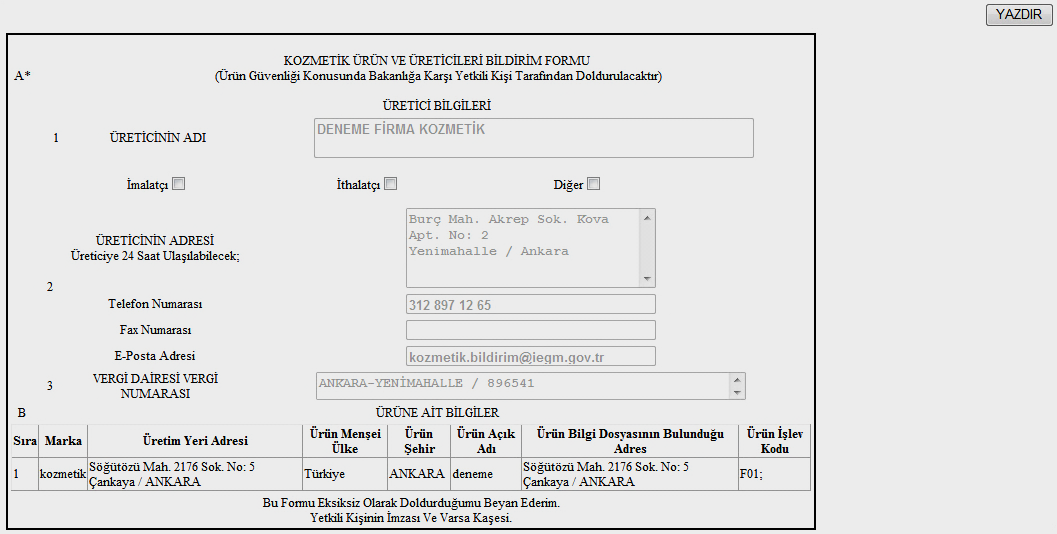 Bildirim Formu Oluştur tıklandığı halde ekrana Bildirim Formu gelmiyor ise Internet Explorer Araçlar menüsündeki Açılır Pencere Engelleyicisi kapatılıp Her zaman izin ver durumuna getirilmesi