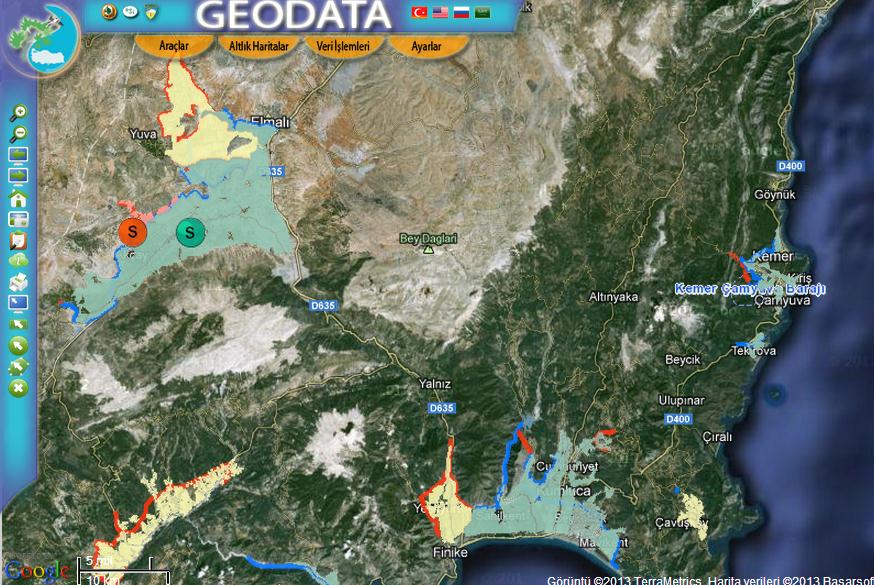 Proje Alanı Şekil 37 Proje Alanı ve Yakın Çevresindeki Su Kanalları ve İçme Suyu Tesisleri Antalya ilinde Kemer Çamyuva Barajı, Dim Barajı ve HES, Gökçeler Barajı Ve Sulaması, Küçük Aksu Barajı ve