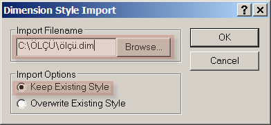 5. Oluştur Yeni bir Autocad çizim dosyası açınız. 6. Seçim Express Tools Sekmesi,İmport Style 7. Seçim Komut istemine DIMIM yazınız Command: DIMIM 8.