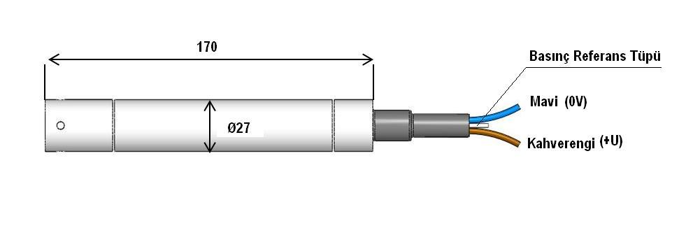 ETRANS-P Hidrostatik seviye sensörü Kurulum Prob referans seviyesine daldırıldığında, prob sıvı içerisinde asılı halde yada tabanda yatay halde kalabilir.