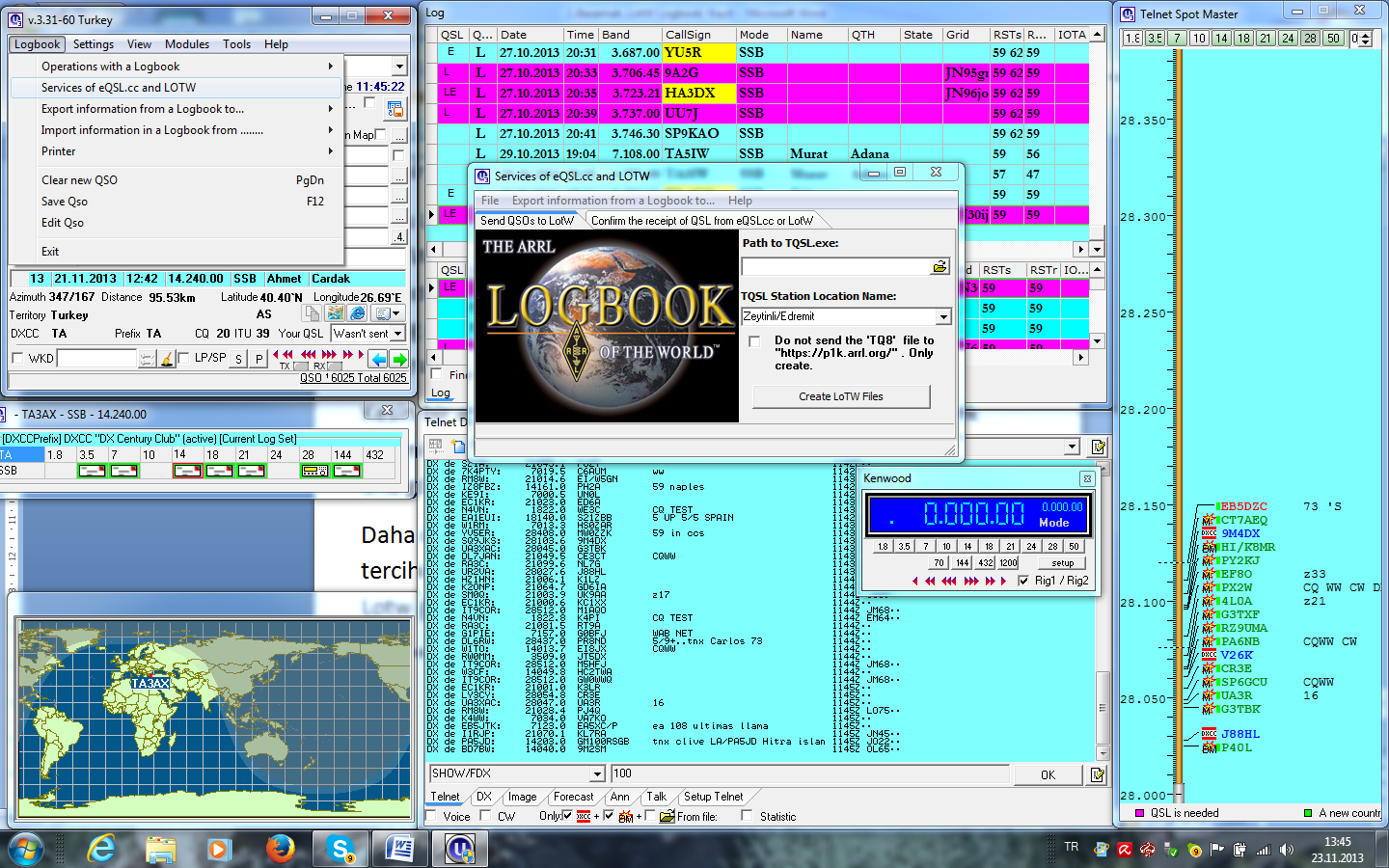 Bölüm 23.Lotw göndermek için Logbook yazan yere tıklayın,yeni açılan pencerede Service off eqsl.