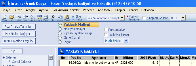 Maliyet Hazırlama Maliyet Hazırlama Teklif hazırlama menüsünde işinizi keşiflendirebilir ve maliyet ve/veya kar yüzdelerini belirleyerek keşfinizi hazırlayabilirsiniz.