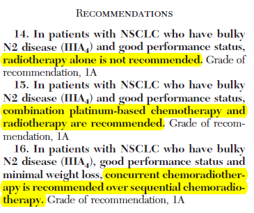 Genel tedavi önerileri-3 IIIA 4 : Bulky veya fikse çoklu istasyonda saptanan N2 tutulumu IIIB: N3 tutulumu Definitif kemoradyoterapi