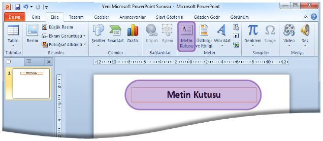 Şekil 16 Metin Kutusu WordArt WordArt, metinlerin üzerinde dekoratif efektler oluşturmak için kullanılan bir metin stili galerisidir.