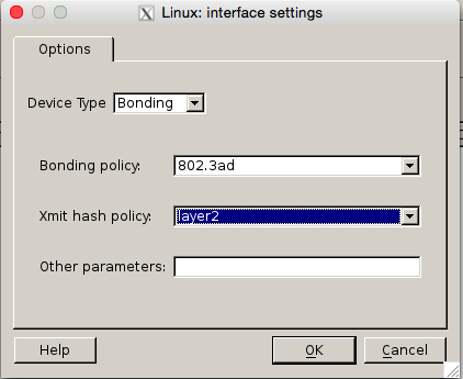 10. Açılan Linux: interface settings ekranında ilgili arabirimi bond yapısında kullanıldığını belirtlen ayarlamalar yapılır.