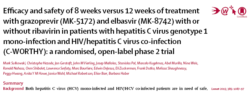 HCV mono enfeksiyonlu genotip-1 ve HCV-HIV koenfeksiyonlu 218 olgu Grazoprevir (100mg/gün) + elbasvir (50mg/gün)