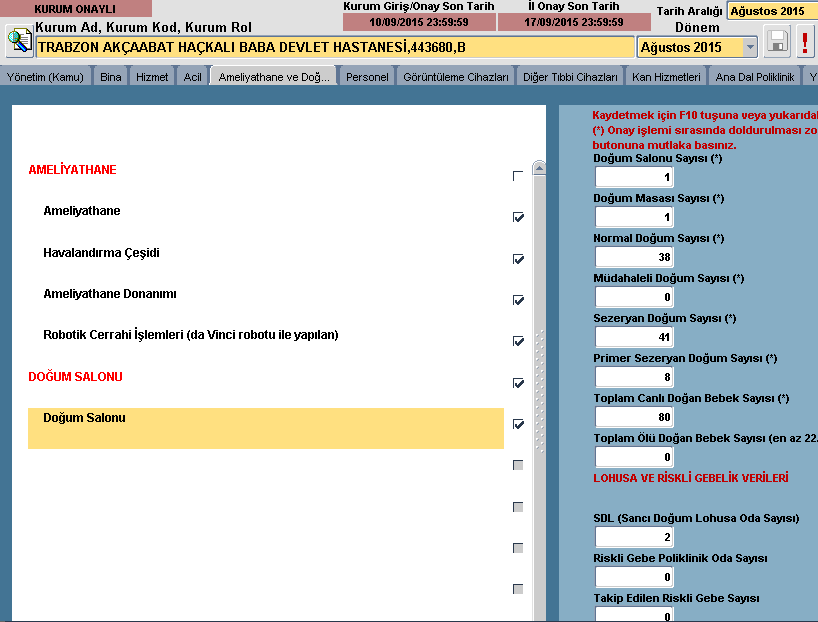 Raporlarda Verilerin Çekildiği Alanlar -9 Doğum Masası Sayıları SDL (Sancı Doğum Lohusa