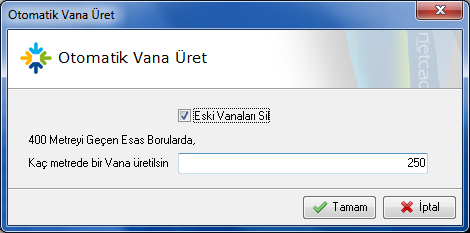 Vana Vana Ekran üzerinde kullanıcı tanımlı olarak istenen noktalara vana çizmek için kullanılan işlemdir.