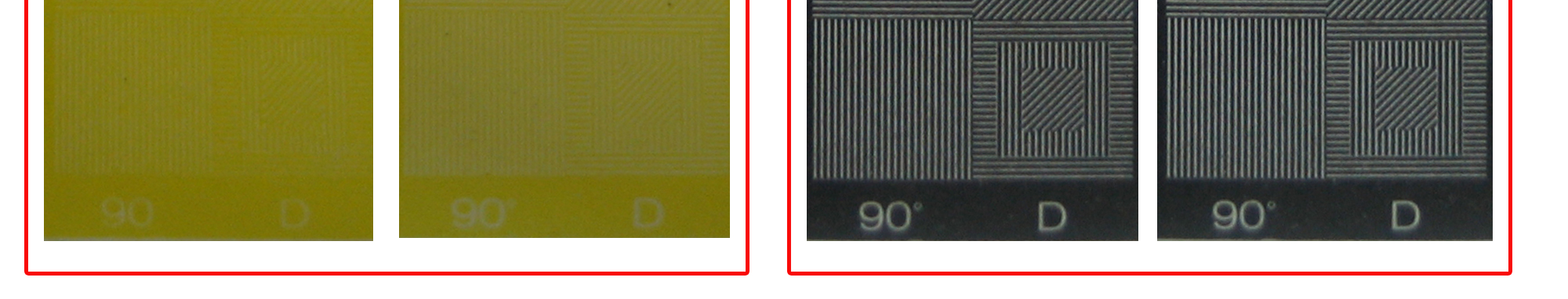 Resim 3. Çiftleme kayma olan ve olmayan baskıların CMYK kontrol şeridindeki patchlarının görüntüleri Tablo1.