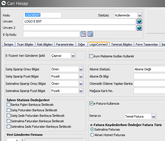 LOGO ÜRÜNLERİNDE E-FATURA Logo e-fatura Ayarları
