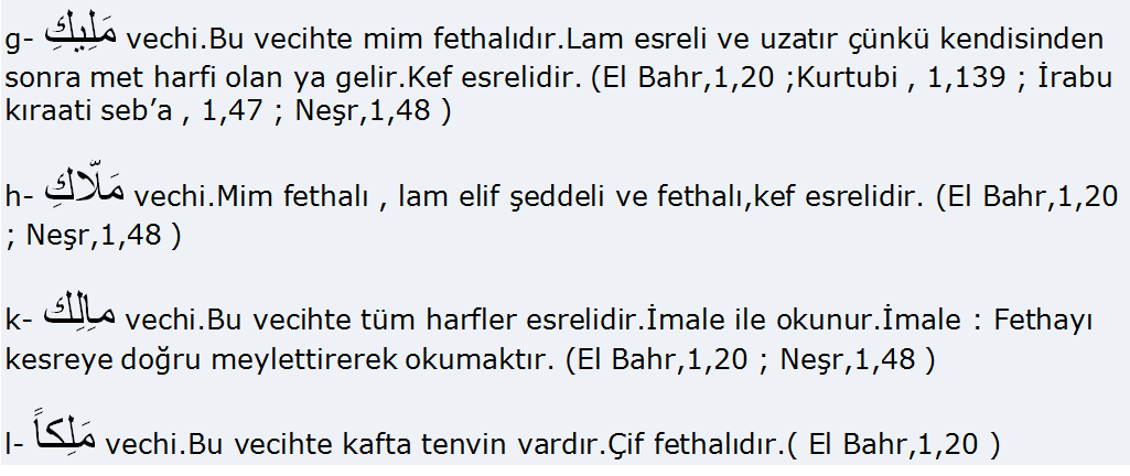 Sarf Malik kelimesi 2.Baptan ismi faildir.yevm ve din kelimeleri zarftır. Nahiv : Malik kelimesi,allah lafzının 3. Sıfatıdır.Ayrıca muzaftır.