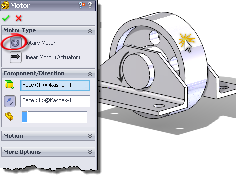 2.4.5. Motor Hareket Animasyonları Şekil 2.43: Montaj animasyonu Kasnak birleştirme montaj sayfası içerisinde, ekranın alt bölümünde bulunan Motion Study sekmesi tıklanır ve buradan Motor seçilir.