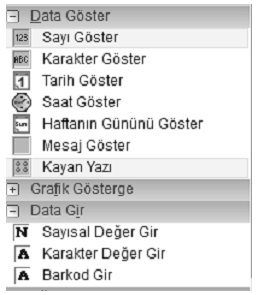 Resim 2.5: Gösterge elementleri Tarih göster elementi: Tarihi gösterir. Tarih gösterme biçimi değiştirilebilir (MM/DD/YY, DD/MM/YY, DD.MM.YY). Saat göster elementi: Sistem saatini gösterir.