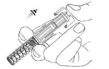 Şekil 7 de gösterildiği üzere, iğnenin tamamı iğne muhafazası ile örtülene kadar boş enjektörün yukarı doğru hareket etmesini sağlamak için parmağınızı yavaşça piston kafasından çekin. Şekil 7 5.