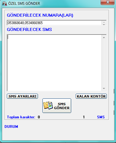 10.ÖZEL SMS YOLLA Mesaj gönderilecek numaraları tuşlayarak mesajınızı yazıp gönderebilirsiniz. Birden fazla numaraya mesaj gönderilecekse 1.