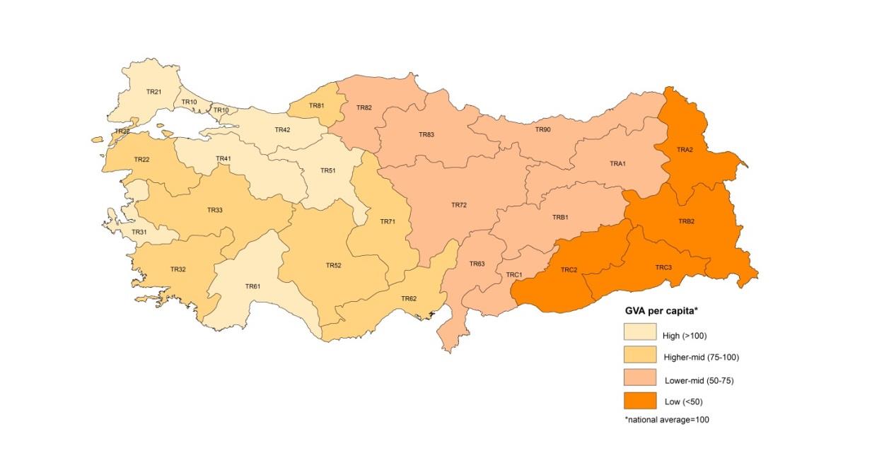 8 EKLER EK 1-BÖLGESEL SINIFLANDIRMALAR (BGUS) Şekil 2: Gelir Seviyesine Göre Bölgelerin Sınıflandırılması (Kaynak: BGUS, 2 nci Taslak) Tablo 23: Gelir Seviyesine Göre Bölgelerin Sınıflandırılması