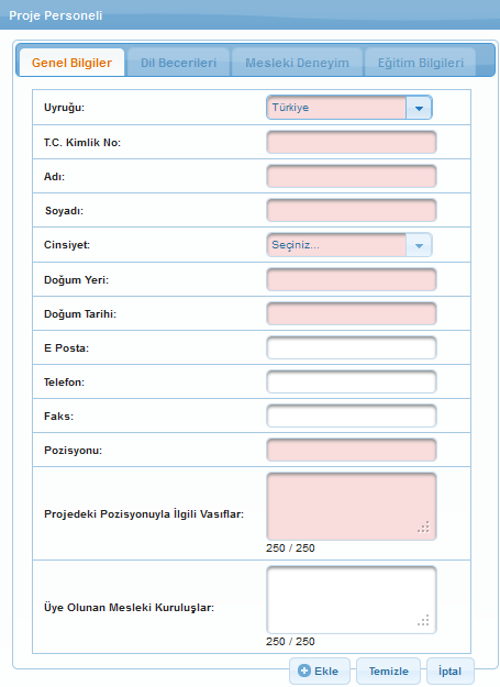 KAYS-PFD YE PROJE TEKLİF GİRİŞİ PROJE AYRINTISI-ÖZGEÇMİŞ