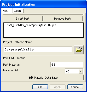 Project Initialization Bu ikon yardımıyla progressive Die Wizard Modülü nde kalıbının yapılması istenen parça ortama çağırılır.