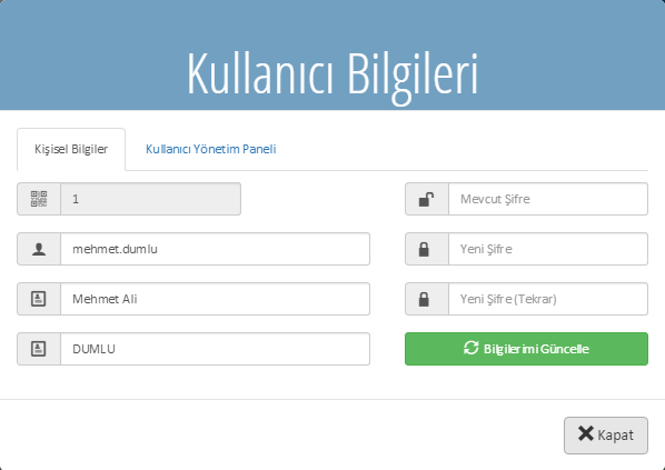 2. UYGULAMA ARAYÜZÜ FONKSİYONLARI Profil Butonu Giriş yapılmış olan kullanıcı hesabı bilgilerinin görüntülenmesi ve değiştirilmesi için kullanılan araçtır.