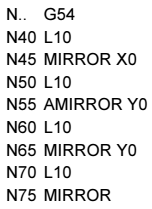 MIRROR UYGULAMASI N40 satırında L10 alt programı işlenerek üst sağdaki takım yolu oluşturulmuştur.