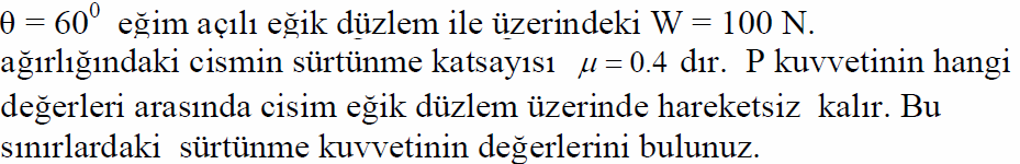 Etki eden kuvvetler biliniyor Hareket başlangıcı Statik sürtünme katsayısını