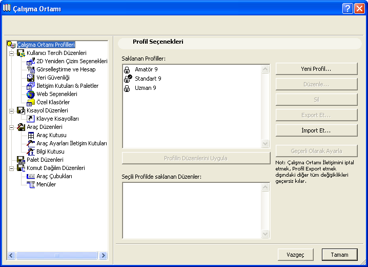 ARCHICAD 9 İLE KOLAY MİMARİ MODELLEME ve GÖRSELLEŞTİRME Son Kullanılan Profil ArchiCAD de bir önceki oturumda kullanılan tercihleri aktif yapar.