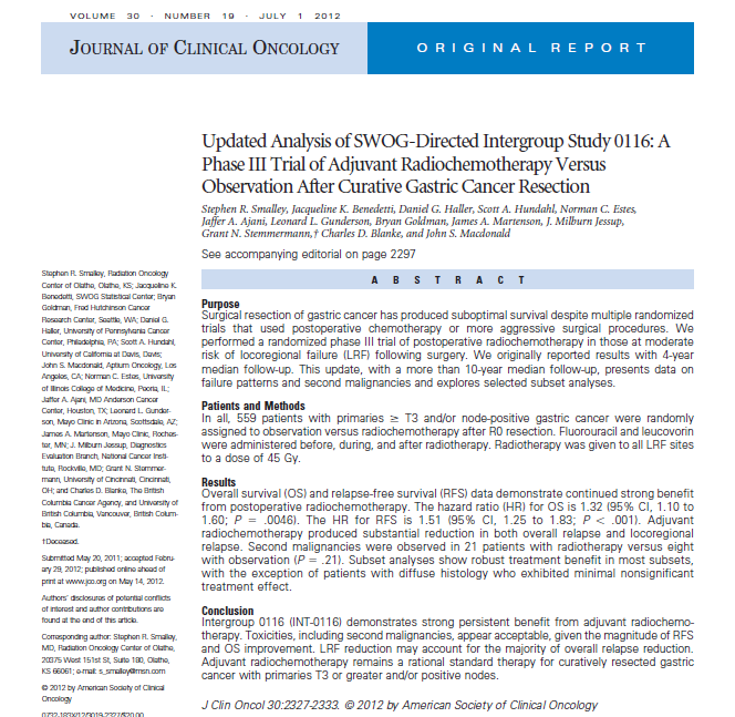 Mide Kanseri Tedavi Cerrahi Sonrası Adjuvan KRT R0 resection of adenocarcinoma of the stomach or gastroesophageal junction (GEJ), presence of complete