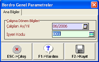 BO.2.5 Parametre Ayarları Parametre ayarları ücret hesaplaması için gerekli tanımların yapılmasını içerir. Bu işlem için Bordro modülünde Servis/Sabit Tanımlar/Parametreler bölümüne girilir.