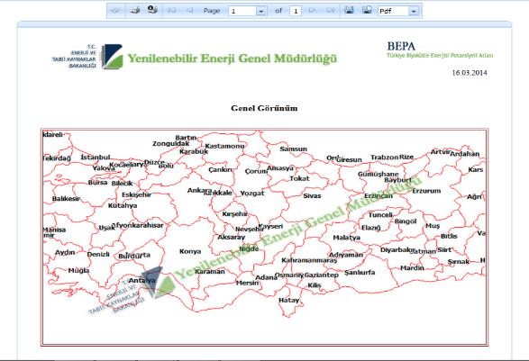 1.8 Yazdırma Aracı Haritanın görüntüsünü almak için(analiz yapılmadan) veya yapılan analiz işleminin harita görüntüsünü almak için kullanılır.