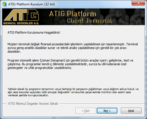 ATIG METATRADER 4 (MT 4) PLATFORMU KULLANIM KLAVUZU ATIG Demo hesabı kullanabilmek için öncelikle ATIG kurumsal sayfası üzerindeki http://www.atig.com.