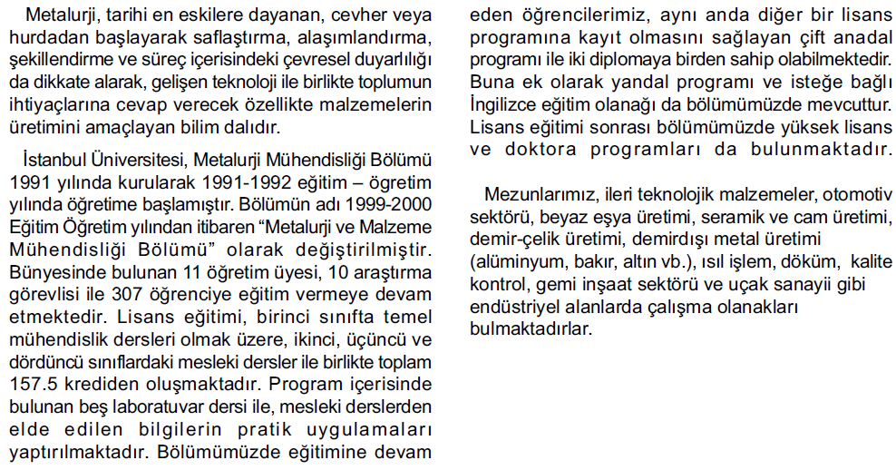 Metalürji ve Malzeme Mü hendislig i Eg itim Dili Türkçe /